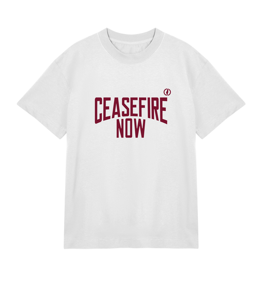 CEASEFIRE NOW TEE - WHITE/BURGUNDY